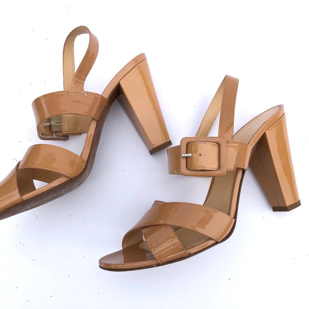 J.CREW SYDNEY TAN PATENT LEATHER SANDALS